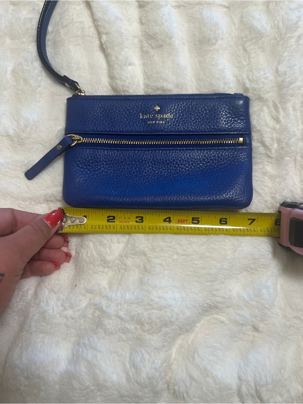 kate spade cobalt blue pebbled leather wristlet clutch - Picture 3 of 10